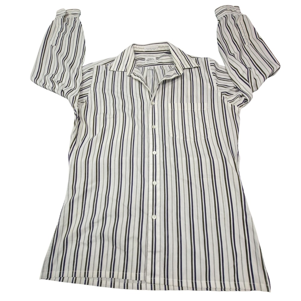 John Henry Mens Athletic Fit Striped Button Down Shirt White Navy Olive 15 32-33